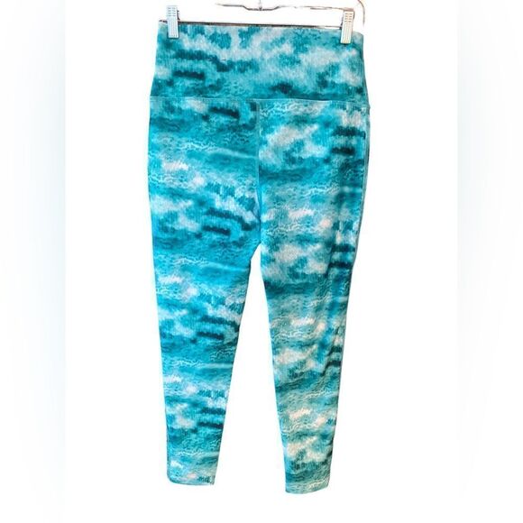 Loco Skaile Sz M Turquoise Ocean Waves Water Print Exercise Workout Leggings - Picture 2 of 5
